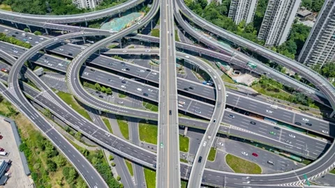 Complex urban overpasses timelapse video, busy traffic timelapse video Stock Footage 321498860