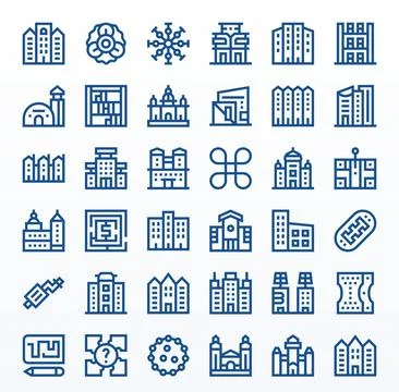 Complex Vector Icon Arsenal with 36 256x256 Bold Line Pixel Optimized designs Stock Illustration