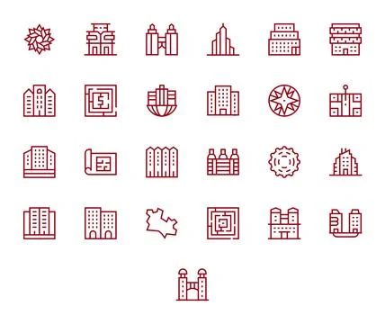 Complex Vector Icon Collection with 25 Retina Ready Regular Line Designs Stock Illustration
