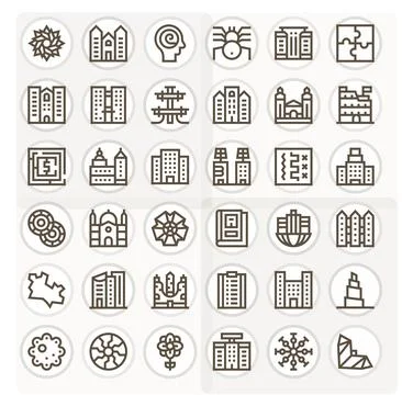 Complex Vector Icon Collection with 36 256x256 Bold Line Designs Stock Illustration