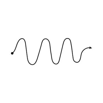 Complex wavy process with arrow, black line vector illustration. Stock Illustration