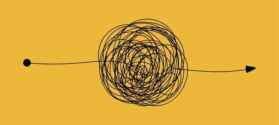 Complex way concept. Hard route, complicated journey. Chaos path line. Keep.. Stock Illustration