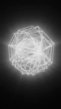 Complex white geometric wireframe sphere with intersecting luminous lines a.. Stock Photos