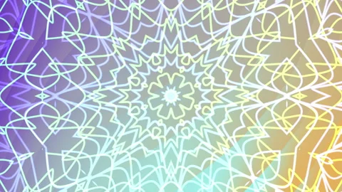 Complex white mandala kaleidoscope overlay against colorful gradient backdrop Stock Footage 327248396