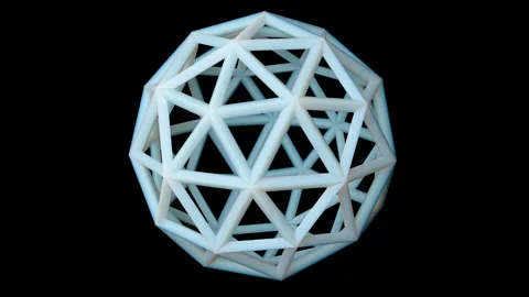 A complex white wireframe sphere rotates smoothly against a pitch black back Stock Footage 344908053
