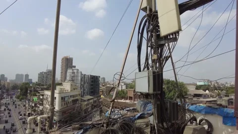 Complex wiring structure telephone booth that has a number of connecting cables. Stock Footage 197010620