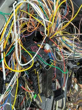 Complex wiring system showcases intricate connections in automotive engineeri Stock Photos