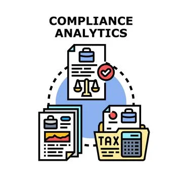 Compliance analytics process evaluating regulation and financial data Stock Illustration