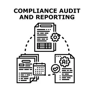 Compliance audit and reporting process illustration Illustrazione stock