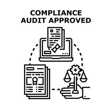 Compliance audit approved concept with document processing Stock Illustration