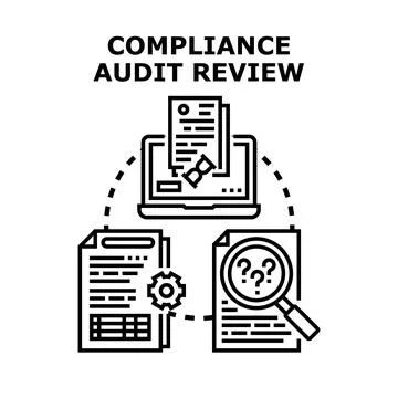 Compliance audit review process evaluating documentation on screens 库存插图