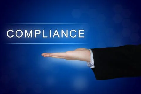 Compliance button on blue background Foto stock