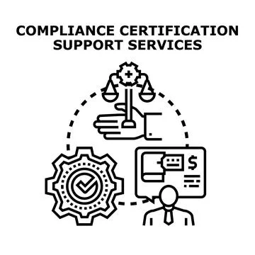 Compliance certification support services workflow advising legal regulation Stock Illustration