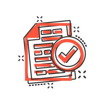 Compliance document icon in comic style. Approved process vector cartoon illu Stock Illustration