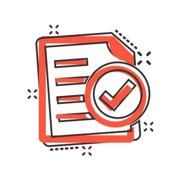 Compliance document icon in comic style. Approved process vector cartoon illu Stock Illustration