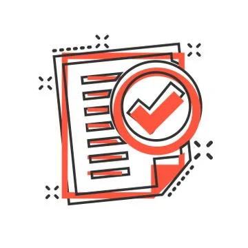 Compliance document icon in comic style. Approved process vector cartoon illu Stock Illustration