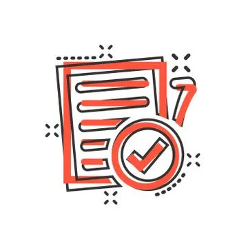 Compliance document icon in comic style. Approved process vector cartoon illu Stock Illustration