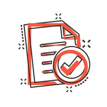 Compliance document icon in comic style. Approved process vector cartoon illu Stock Illustration
