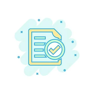 Compliance document icon in comic style. Approved process vector cartoon illu Stock Illustration