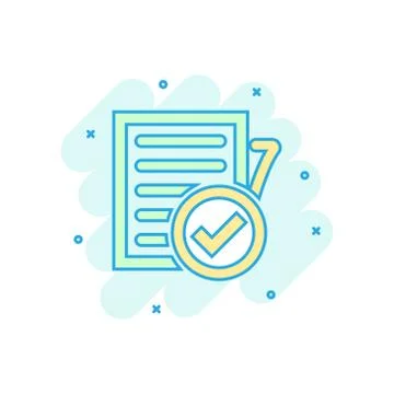 Compliance document icon in comic style. Approved process vector cartoon illu Stock Illustration