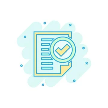 Compliance document icon in comic style. Approved process vector cartoon illu Illustrazione stock