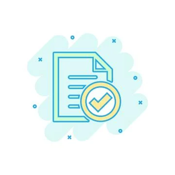 Compliance document icon in comic style. Approved process vector cartoon illu Stock Illustration