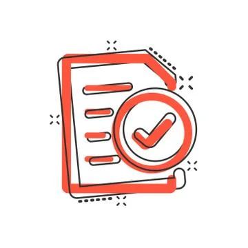 Compliance document icon in comic style. Approved process vector cartoon illu Stock Illustration