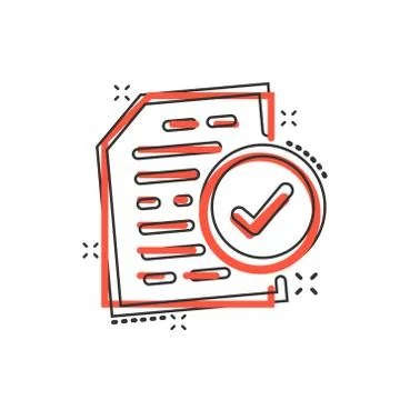 Compliance document icon in comic style. Approved process vector cartoon illu 스톡 일러스트
