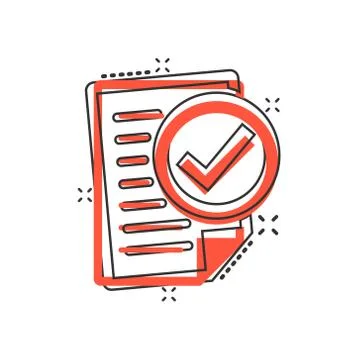 Compliance document icon in comic style. Approved process vector cartoon illu Stock Illustration