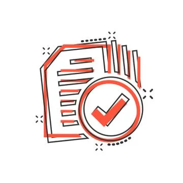 Compliance document icon in comic style. Approved process vector cartoon illu Stock Illustration
