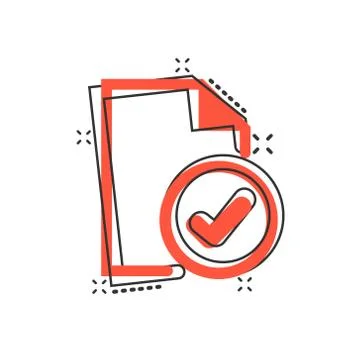 Compliance document icon in comic style. Approved process vector cartoon illu Stock Illustration