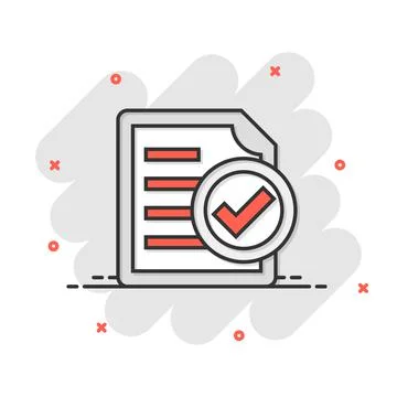 Compliance document icon in comic style. Approved process vector cartoon illu Stock Illustration