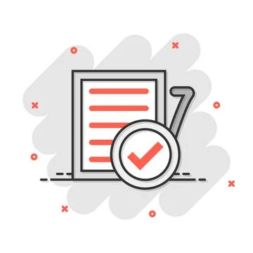 Compliance document icon in comic style. Approved process vector cartoon illu Stock Illustration