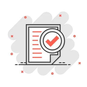 Compliance document icon in comic style. Approved process vector cartoon illu Stock Illustration