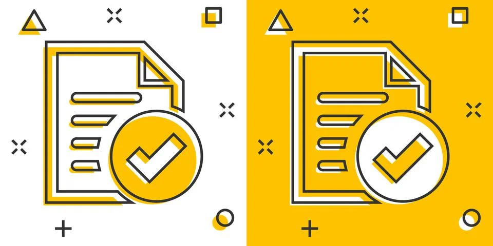 Compliance document icon in comic style. Approved process vector cartoon illu 스톡 일러스트