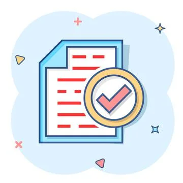 Compliance document icon in comic style. Approved process vector cartoon illu Illustrazione stock