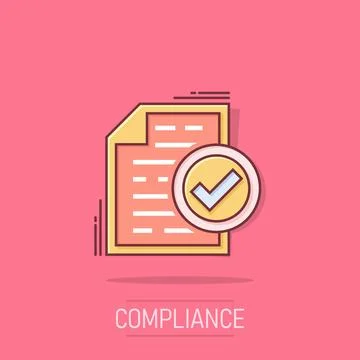 Compliance document icon in comic style. Approved process vector cartoon il.. Stock Illustration