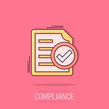 Compliance document icon in comic style. Approved process vector cartoon il.. Stock Illustration