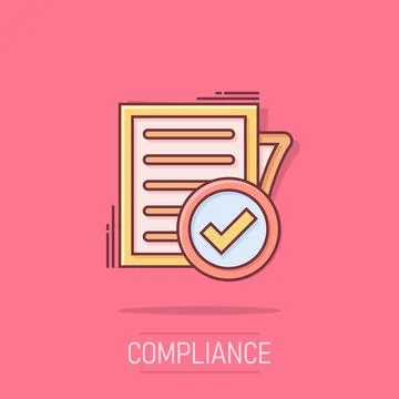 Compliance document icon in comic style. Approved process vector cartoon il.. イラスト素材