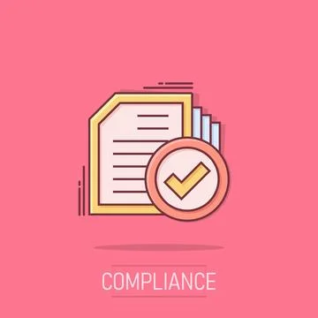 Compliance document icon in comic style. Approved process vector cartoon il.. Stock Illustration