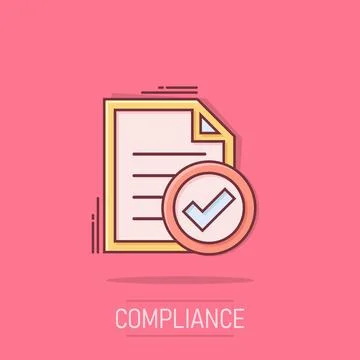 Compliance document icon in comic style. Approved process vector cartoon il.. Stock Illustration