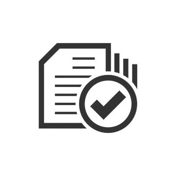 Compliance document icon in flat style. Approved process vector illustration  Stock Illustration