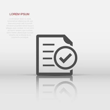 Compliance document icon in flat style. Approved process vector illustratio.. Illustrazione stock