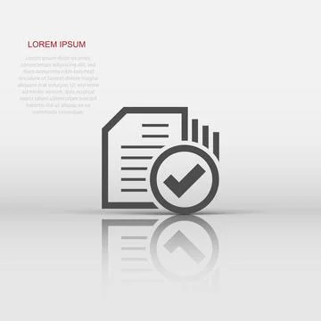 Compliance document icon in flat style. Approved process vector illustratio.. Stock Illustration