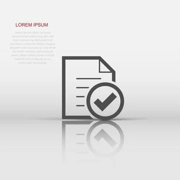 Compliance document icon in flat style. Approved process vector illustratio.. Illustrazione stock
