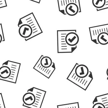 Compliance document icon seamless pattern background. Approved process vector Stock Illustration