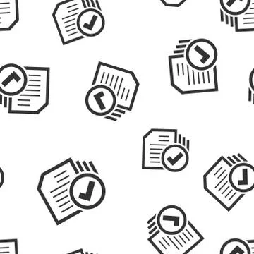 Compliance document icon seamless pattern background. Approved process vector Stock Illustration