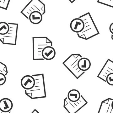 Compliance document icon seamless pattern background. Approved process vector Stock Illustration