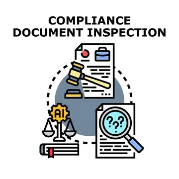Compliance document inspection process, audit, legal analysis Stock Illustration