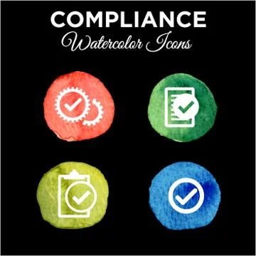 In Compliance Icon Set - Solid Watercolor Stock Illustration